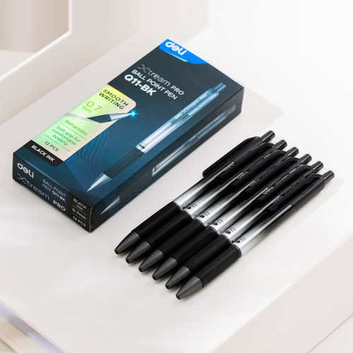 Ручка шариковая DELI "Xtream" автоматическая, 0,7 мм, черная, грип