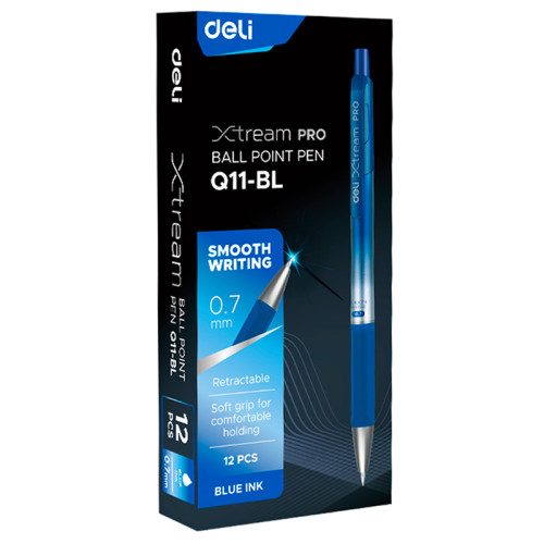 Ручка шариковая DELI "Xtream" автоматическая, 0,7 мм, синяя, грип