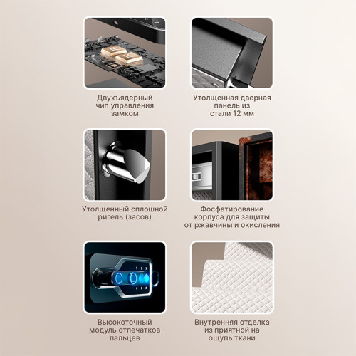 Сейф DELI "AE132" биометрический + электронный замок + ключ, 480х420х800 мм, 44 кг, белый