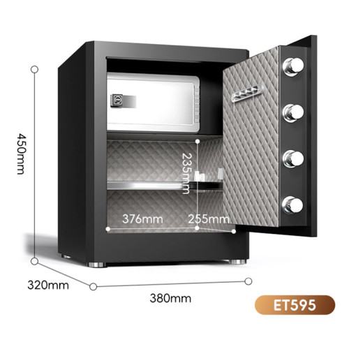 Сейф DELI "ET595" биометрический + электронный замок+ключ, 380х320х450 мм, 18,3 кг, черный