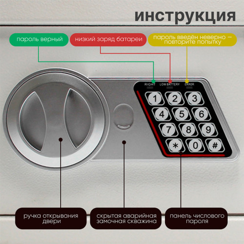 Сейф KUVERT "20ELB" электронный замок + ключ, 310х200х200 мм, 4 кг, белый