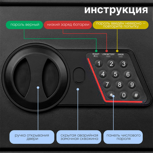 Сейф KUVERT "20ELB" электронный замок + ключ, 310х200х200 мм, 4 кг, черный