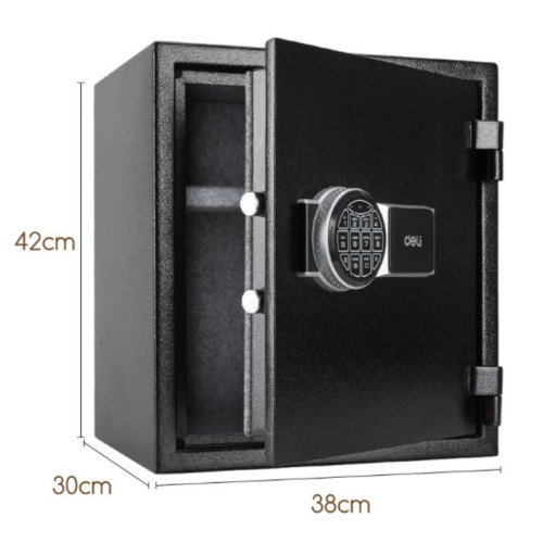 Сейф огнестойкий DELI "ET587" электронный замок + ключ, 380х300х420 мм, 22,9 кг, черный