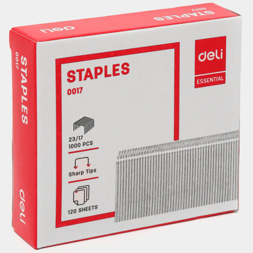 Скобы DELI для степлера №23/17 (120 листов) 1000 шт/кор