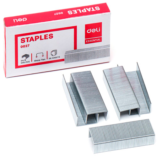 Скобы DELI для степлера №24/8 (50 листов), 500 шт/кор