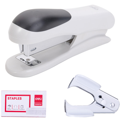 Степлер DELI "0355" до 20 листов + скобы + антистеплер в наборе,  ассорти