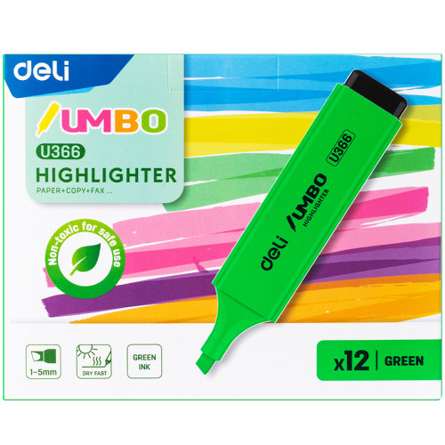 Текстовыделитель DELI "U366" 1-5 мм, зеленый Текстовыделитель DELI "U366" 1-5 мм, зеленый