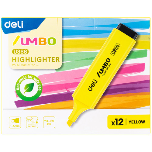 Текстовыделитель DELI "U366" 1-5 мм, желтый Текстовыделитель DELI "U366" 1-5 мм, желтый