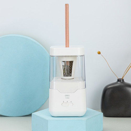 Точилка DELI "71202" электрическая, 1 отверстие, с контейнером, белая