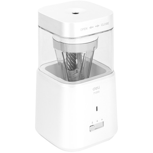 Точилка DELI "71203" электрическая, автоматическая, 1 отверстие, с контейнером, белая