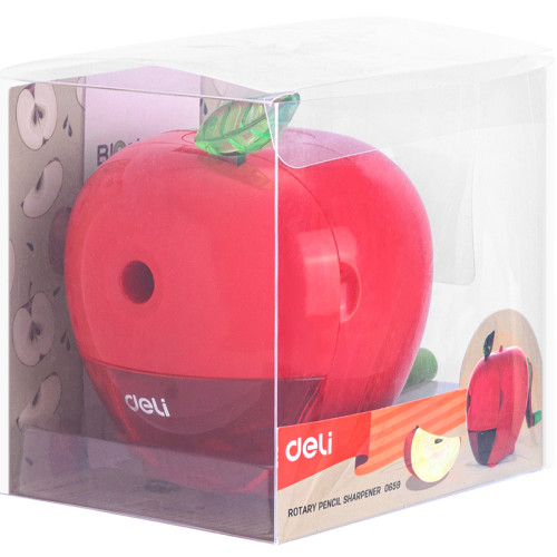 Точилка DELI "Blooming" Apple механическая, 1 отверстие, с контейнером, ассорти 