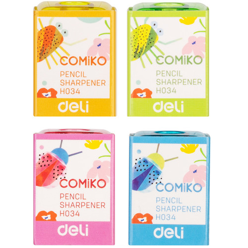 Точилка DELI "Comiko" EH034, пластиковая, 1 отверстие, ассорти
