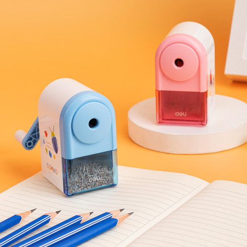 Точилка DELI "Comiko" механическая, 1 отверстие, с контейнером, ассорти 