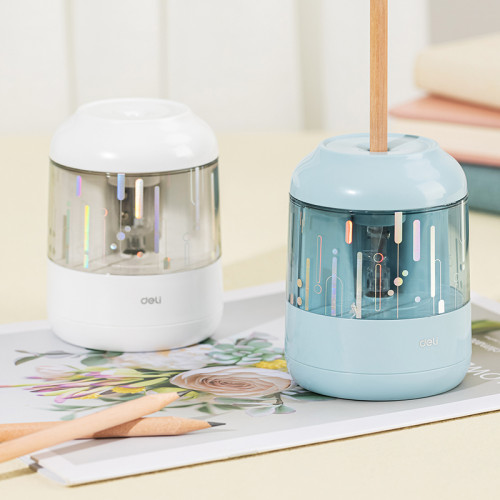 Точилка DELI "H508" электрическая, 1 отверстие, с контейнером, синяя