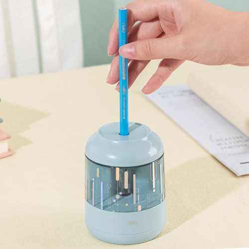 Точилка DELI "H508" электрическая, 1 отверстие, с контейнером, синяя