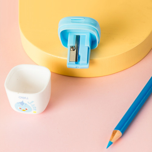 Точилка DELI "Katuri" пластиковая, 1 отверстие, с контейнером, ассорти