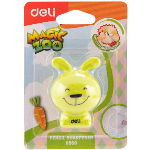 Точилка DELI "Magic Zoo" животные, пластиковая, 1 отверстие, с контейнером, ассорти