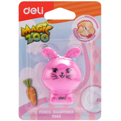 Точилка DELI "Magic Zoo" животные, пластиковая, 1 отверстие, с контейнером, ассорти