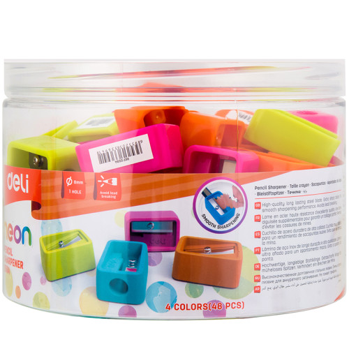 Точилка DELI "Neon", пластиковая, 1 лезвие, ассорти