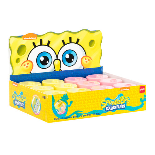 Точилка DELI "SpongeBob", пластиковая, 2 отверстия, с контейнером, ассорти