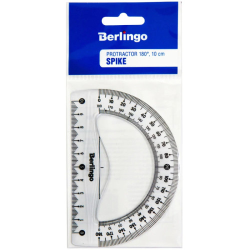 Транспортир Berlingo "Spike" (180 градусов, 10 см), прозрачный