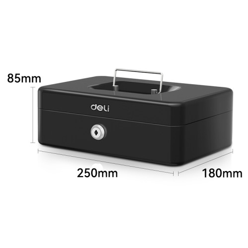 Ящик для денег DELI, 85х250х180 мм, 1,2 кг, сталь, черный