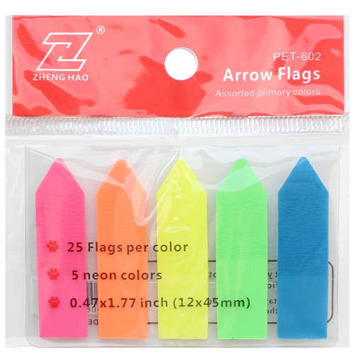 Закладки клейкие "Sticky", 12 х 45 мм, стрелки, пластиковые,  5 цв х 25 листов