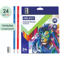 Карандаши цветные i Select, 24 цвета, дерево, картон, с точилкой в комплекте