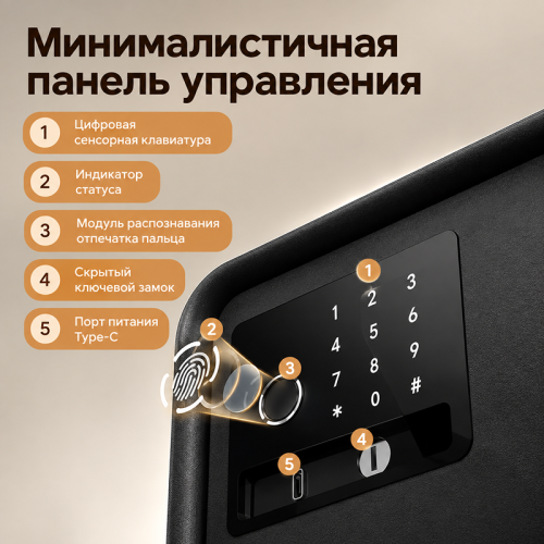 Сейф DELI LockSwort биометрический + электронный замок + ключ + Wi-Fi, 300х400х300 мм, 10 кг, белый