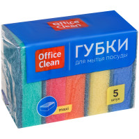 Губка для мытья посуды OfficeClean "Maxi", поролон с абразивным слоем, 90х65х27 мм, 5 штук