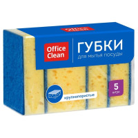Губки для мытья посуды OfficeClean, крупнопористый поролон с абразивным слоем, 100х70х30 мм, 5 штук