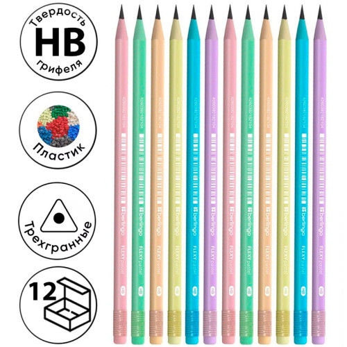 Карандаш BERLINGO "Flexy Pastel", НВ, с ластиком, трехгранный корпус, пластик, ассорти Карандаш BERLINGO "Flexy Pastel", НВ, с ластиком, трехгранный корпус, пластик, ассорти