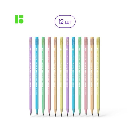 Карандаш BERLINGO "Flexy Pastel", НВ, с ластиком, трехгранный корпус, пластик, ассорти Карандаш BERLINGO "Flexy Pastel", НВ, с ластиком, трехгранный корпус, пластик, ассорти