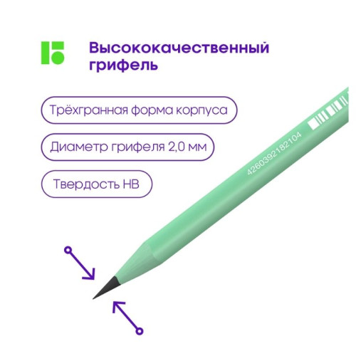 Карандаш BERLINGO "Flexy Pastel", НВ, с ластиком, трехгранный корпус, пластик, ассорти Карандаш BERLINGO "Flexy Pastel", НВ, с ластиком, трехгранный корпус, пластик, ассорти