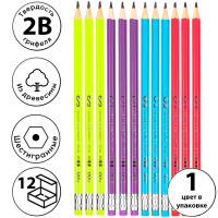 Карандаш DELI "Scribe" , 2В, шестигранный корпус, дерево, с ластиком, ассорти