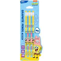 Карандаш DELI "SpongeBob", НВ, трехгранный корпус, дерево, с ластиком, 10 шт/упак