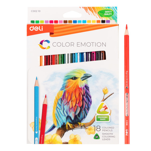 Карандаши цветные Deli "Color Emotion", 18 цветов, дерево, картон