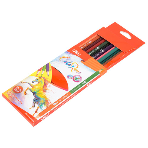 Карандаши цветные Deli "ColoRun", двухсторонние, 12 штук, 24 цвета, дерево, картон