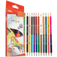 Карандаши цветные Deli "ColoRun", двухсторонние, 12 штук, 24 цвета, дерево, картон