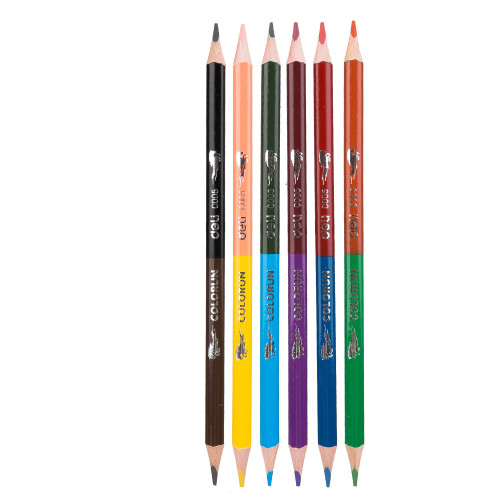 Карандаши цветные Deli "ColoRun", двухсторонние, 6 штук, 12 цветов, дерево, картон