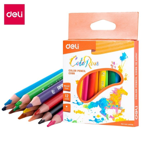 Карандаши цветные Deli "ColoRun", короткие, 12 цветов, PS, картон