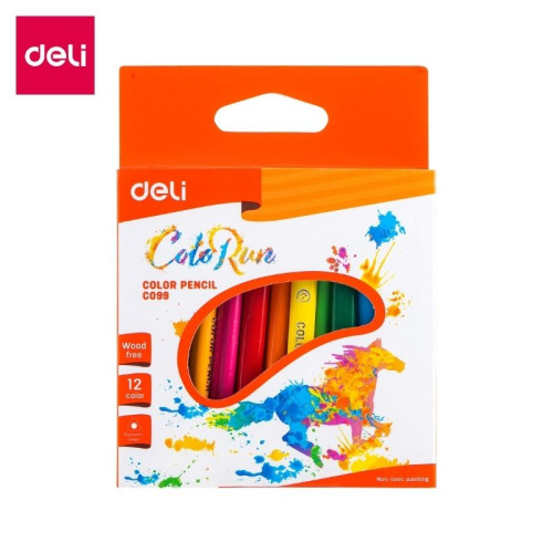 Карандаши цветные Deli "ColoRun", короткие, 12 цветов, PS, картон