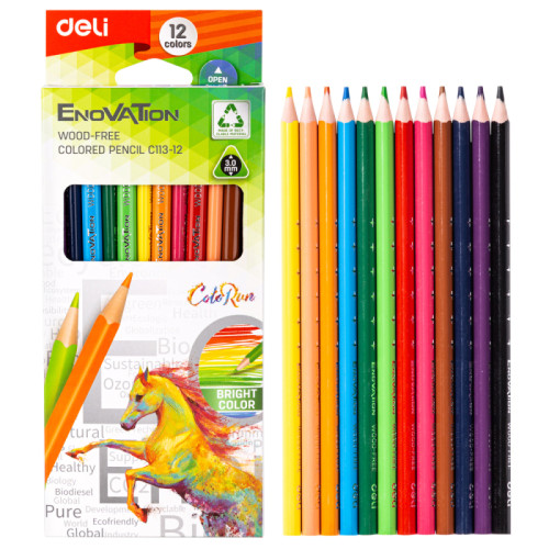 Карандаши цветные Deli "Enovation", 12 цветов, PS, картон