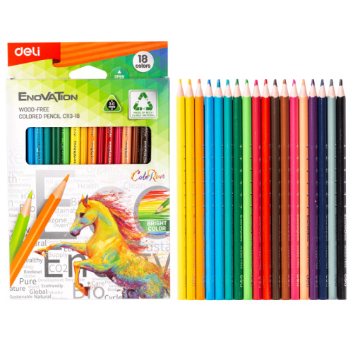 Карандаши цветные Deli "Enovation", 18 цвета, PS, картон