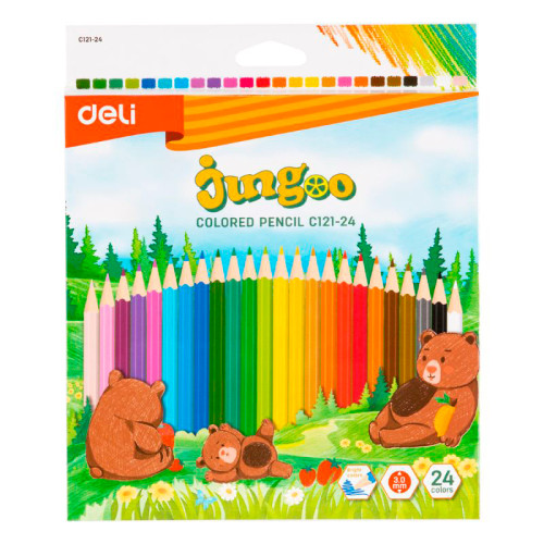 Карандаши цветные Deli "Jungoo", 24 цвета, картон, дерево