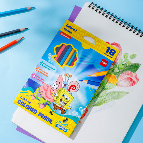 Карандаши цветные Deli "SpongeBob", 18 цветов, дерево, картон
