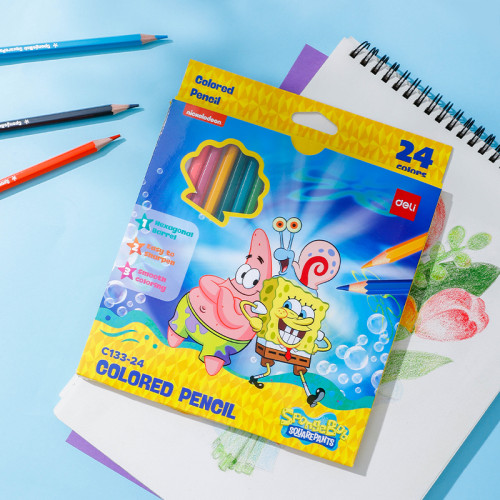 Карандаши цветные Deli "SpongeBob", 24 цветов, дерево, картон