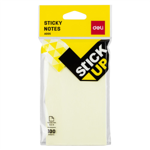 Клейкие листки DELI "Stick Up", 76х126 мм, желтые, 100 листов, европодвес Клейкие листки DELI "Stick Up", 76х126 мм, желтые, 100 листов, европодвес