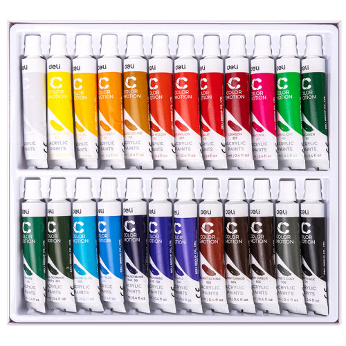 Краски акриловые DELI "Color Emotion" художественные, глянцевые, 24 цвета по 12 мл., картон