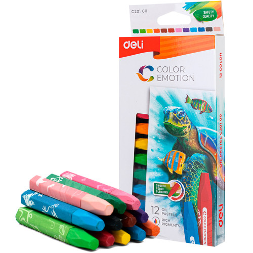 Мелки восковые Deli "Color Emotion", пастельные, масляные, 12 цветов, картон
